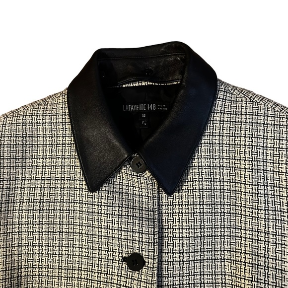Lafayette 148 Tweed Leather Collar Jacket Size 14 - Picture 3 of 7